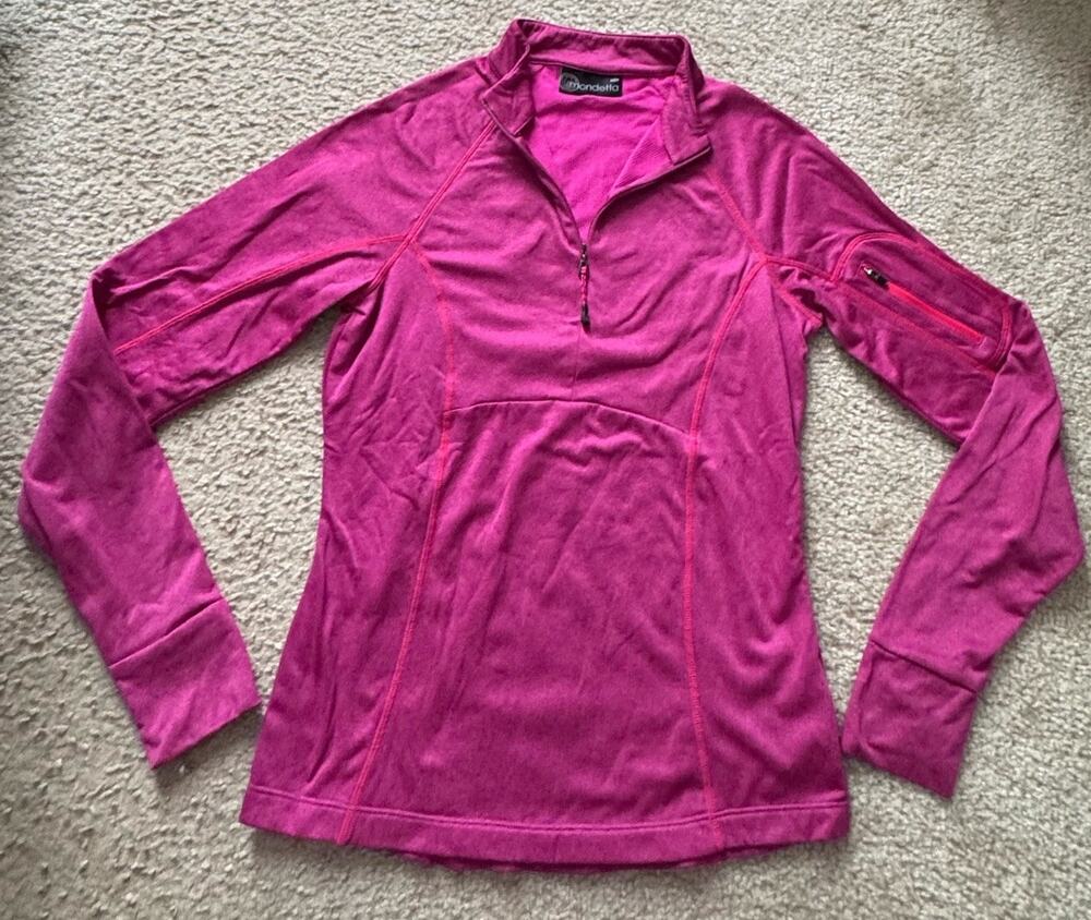 Mondetta Womens Medium 1/4 Zip Athletic Pullover Pink Thumbholes Sleeve Pocket